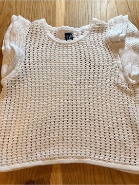 GAP White Open-Weave Short Sleeve Crew Sweater